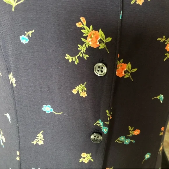Vtg Eddie Bauer navy floral cottagecore prairie midi shirt dress button down M - Picture 5 of 13
